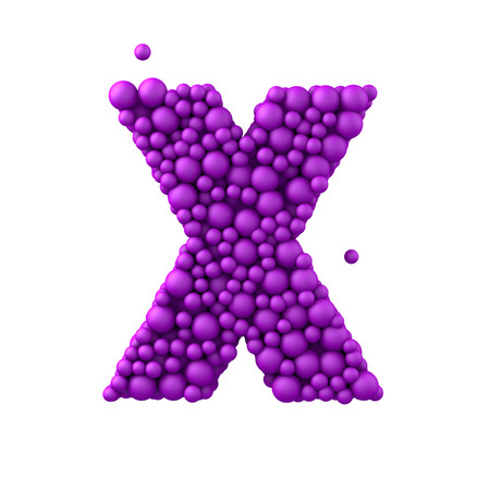 Letter X made of plastic beads, purple bubbles, isolated on white, 3d render.の写真素材