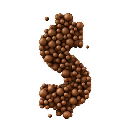 Dollar symbol made of chocolate bubbles, milk chocolate concept, 3d render.の写真素材
