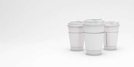 White cardboard coffee cups on light background with a copy space for text, 3d illustration.の写真素材