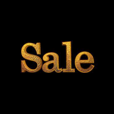 Word Sale made of gold, isolated on black, 3D illustration.の写真素材
