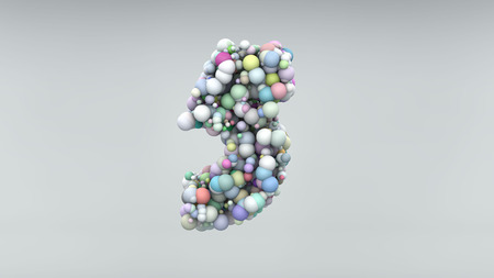 Number 5 made of plastic beads, purple bubbles, isolated on white, 3d render.の写真素材