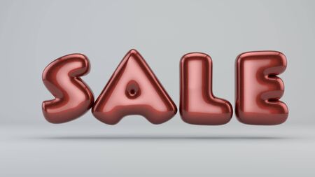 Glossy paint sale. 3D render of bubble font with glint isolated on white background.の写真素材