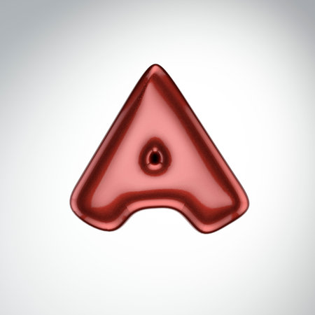 Glossy paint letter A. 3D render of bubble font with glint isolated on white background.の写真素材