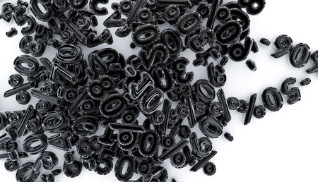 Mountain of discounts, glossy black numbers on a white background. 3d Ilustrationの写真素材