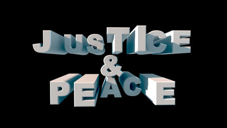 Lettering in big white letters JUSTICE PEACE on  black