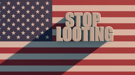 Los Angeles, USA The inscription Stop looting USA with USA flag texture on white background 3d...