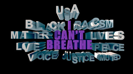 Lettering in big Violet letters I CANT BREATHE on a white letters background 3d rendering