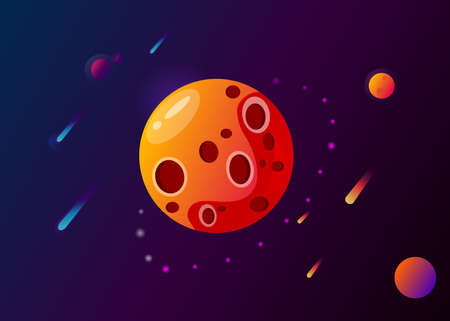 Planet with craters in space against the background of comets and abyssのイラスト素材