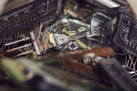 Heap of broken vacuum fluorescent indicators, trash, trashの写真素材