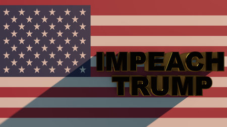 Gold inscription Impeachment Trump on the background of the American flag, events 3d rendering