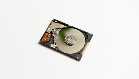 open, disassembled external drive on a white background