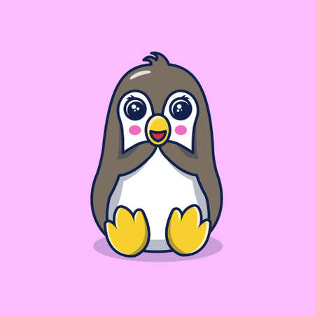 cute penguin illustration. illustration of baby penguin in kawaii style. penguin icon vector designのイラスト素材