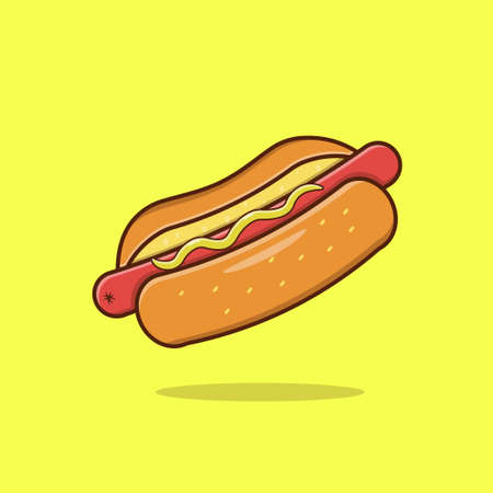 hot dog illustration. fast food icon. delicious hot dog illustration in cartoon styleのイラスト素材