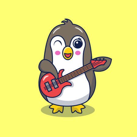 cute penguin illustration. illustration of penguin playing guitar in cartoon style. penguin in kawaii style designのイラスト素材