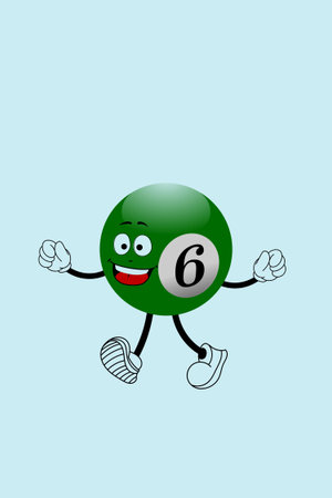 Billiard ball with smiley face and legs. Vector illustration.