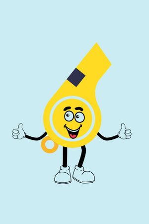 Cartoon whistle with thumbs up on blue background. Vector illustration.の写真素材