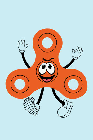 Funny orange fidget spinner on blue background. Vector illustration.の写真素材