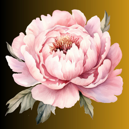 Peony flower, watercolor illustration, isolated on a black backgroundの写真素材
