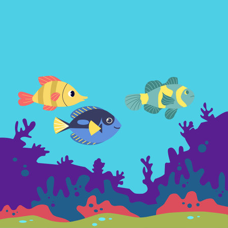 Coral reef and fish. Underwater life. Vector illustration.の写真素材