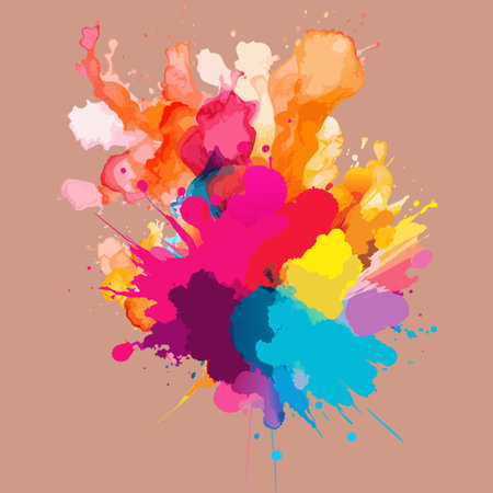 Colorful paint splashes on a brown background. Vector illustration.の写真素材