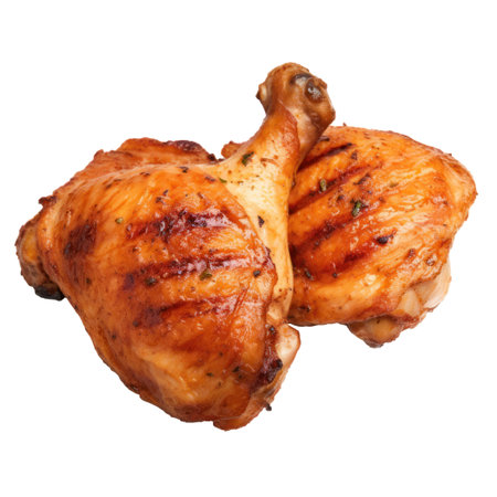 Roasted chicken legs isolated on white background. Clipping path.の写真素材