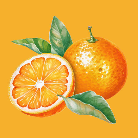 Watercolor illustration of oranges on a yellow background. Hand-drawn illustration.の写真素材