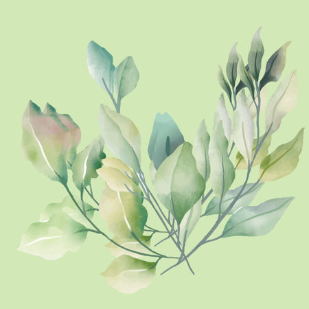 Watercolor floral background. Hand painted watercolor leaves. Vector illustration.の写真素材