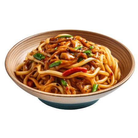 Japanese Udon noodles in bowl isolated on white background with clipping pathの写真素材