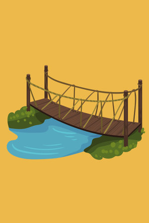 Bridge over the river. Vector illustration of a wooden bridge on the river.の写真素材