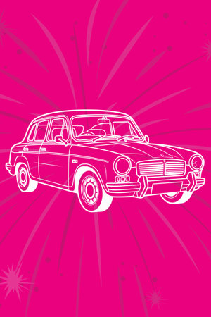 Retro car on a pink background. Vector illustration for your designの写真素材