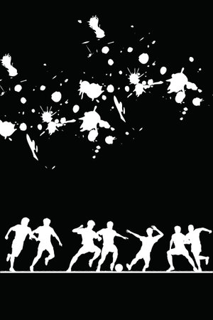 Soccer players silhouettes on black background with splashes and blotsの写真素材