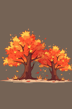Autumn tree with orange leaves on dark background. Vector illustration.