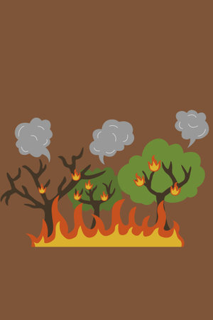 Illustration of a forest fire on a brown background, vector illustrationの写真素材