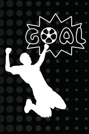 Soccer player silhouette with ball on a black background. Vector illustration.の写真素材