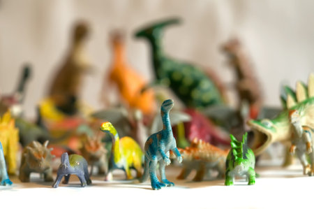 Dinosaurs toys, foreground and background blur.