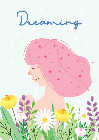 Woman With Hundred Dream Illustration. For Book Cover, ect.のイラスト素材