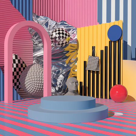 3d render of abstract geometric forms, podium for product display.