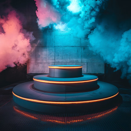 3d rendering. Futuristic scene with neon lights. Futuristic scene.の写真素材