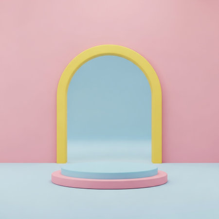 Abstract minimal scene with geometrical forms. Pink and blue background. 3d render