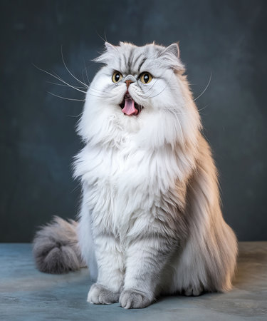 Portrait of a beautiful long-haired Persian cat on dark backgroundの素材