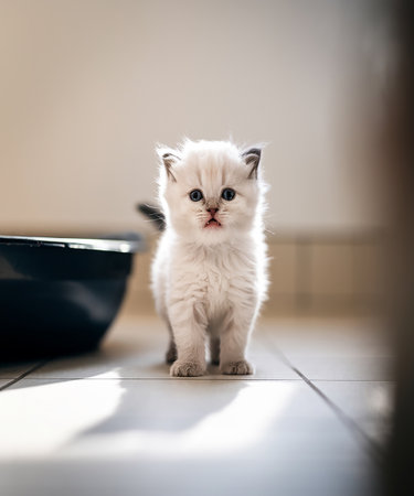 Cute little british shorthair kitten standing on the floorの素材