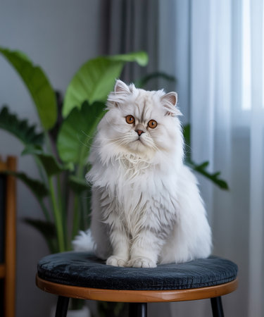 Persian cat sitting on a chair in the room at home.の素材
