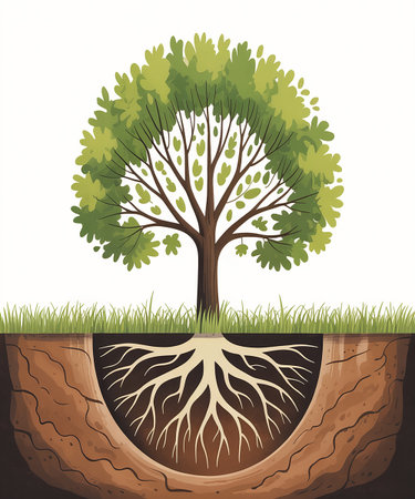 Tree with roots in the ground. Vector illustration. Eps 10.の素材