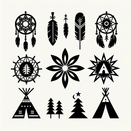 Native american indian symbols set. Vector illustration for your designの素材