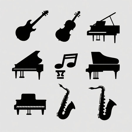 musical instruments over gray background vector illustration   black and whiteの素材