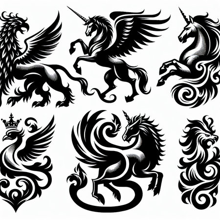 Heraldic horses. Set of vector illustrations for your design.の素材