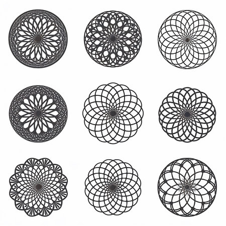 Set of circular patterns. Isolated on white background. Vector illustration.の素材