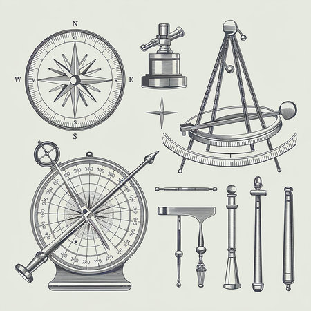 Compass, wind rose, compass and other tools. Vector illustrationの素材