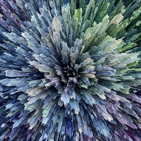 A vibrant abstract image featuring a central burst of color and texture, creating a dynamic and visually engaging composition. The artwork showcases a unique blend of hues.の素材