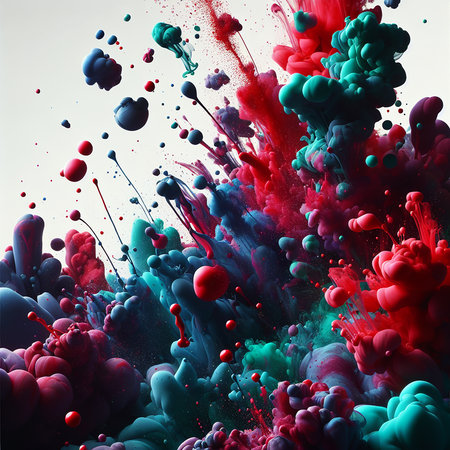 A vibrant and dynamic abstract image featuring an explosion of red, blue, and green ink in water, creating a mesmerizing and colorful display.の素材